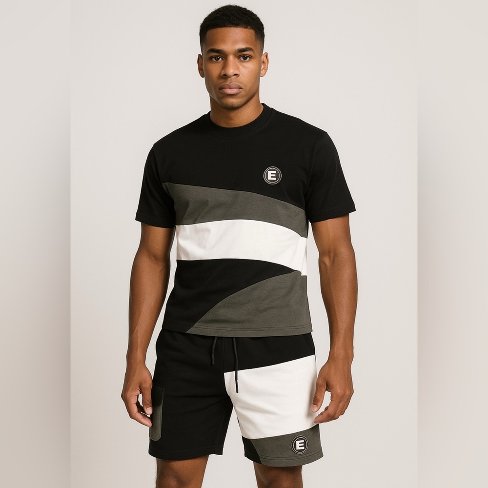 Men's Effectus Black and Gray Colorblock Short Set